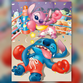 Diamond painting Stitch boxeur rose et bleu strass brillants