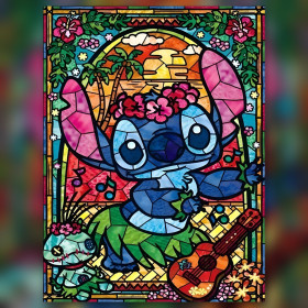 Stitch Hawaiian stained glass diamond painting shiny rhinestones ukulele flowers