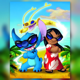 Diamond Painting Leinwand Lilo und Stitch cooler Look glänzende Strasssteine