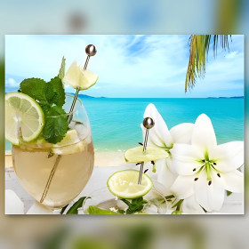 Toile diamond painting cocktail citron plage strass brillants série C