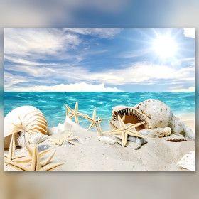 Toile diamond painting plage coquillages étoiles de mer strass brillants