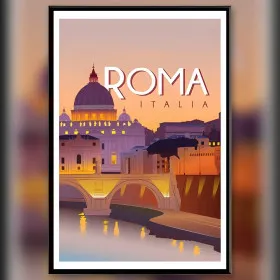 Toile diamond painting vintage Roma Italie coucher de soleil strass brillants