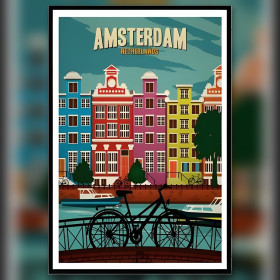 Diamond painting vintage Amsterdam case canali colorate bicicletta strass brillanti