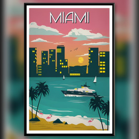 Vintage Miami diamond painting doek zonsondergang skyline glinsterende steentjes