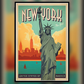 Vintage New York diamant schilderij canvas Vrijheidsbeeld glinsterende strass kunst