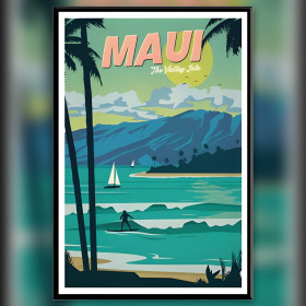 Tela diamond painting vintage Maui barche a vela palme strass lucenti