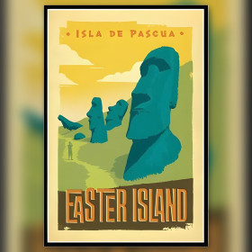 Tela diamond painting vintage Isola di Pasqua strass lucidi statue moai turchesi