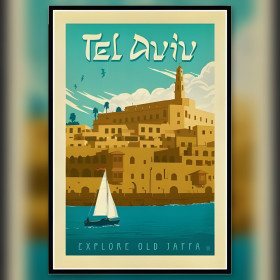 Vintage Tel Aviv Diamond Painting Leinwand Segelboot glänzende Strasssteine