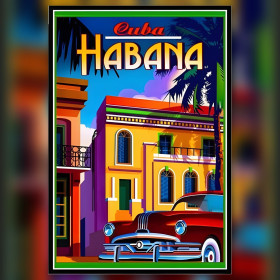 Vintage Habana Diamond Painting rotes Auto bunte Gebäude glänzende Strasssteine