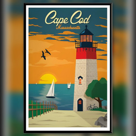 Toile diamond painting Cape Cod phare coucher de soleil strass brillants