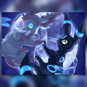 Celestial Dance diamond painting Umbreon and Sylveon shiny rhinestones