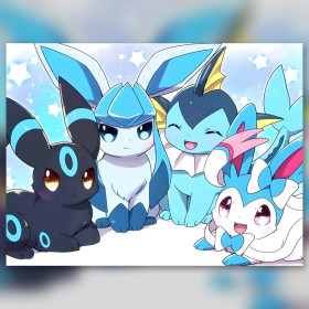 Polar quartet Eevee diamond painting blue black shiny rhinestones kit