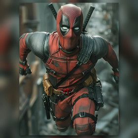 Deadpool rouge en course urbaine diamond painting strass brillants