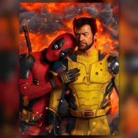 Marvel Deadpool Wolverine Diamond Painting glänzende Strasssteine Feuerhintergrund