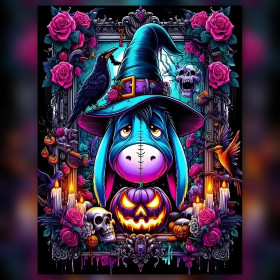 Witch donkey Halloween diamond painting rhinestones pumpkin roses