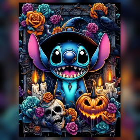 Stitch sorcier Halloween diamond painting strass brillants citrouille crâne