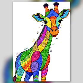 Girafe colorée motifs géométriques notes musique diamond painting strass brillants