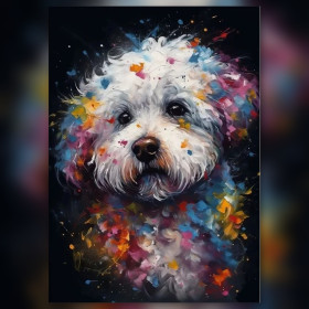 Bichon maltais aquarelle diamond painting strass brillants toile colorée