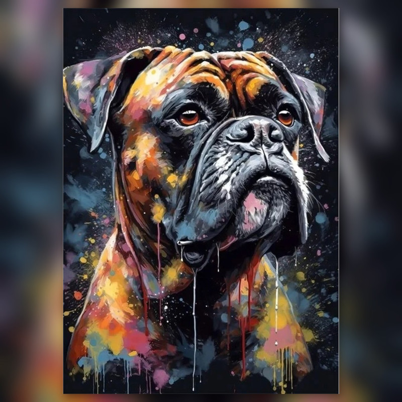 Boxer regard intense diamond painting strass brillants toile artistique