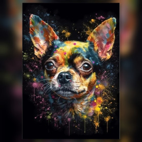 Chihuahua coloré diamond painting toile strass brillants art mural