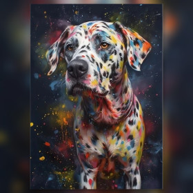 Dalmatien aux taches multicolores en diamond painting strass brillants