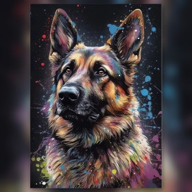 Berger allemand coloré diamond painting strass brillants toile artistique