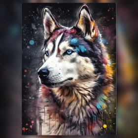 Diamond painting husky sibérien yeux bleus strass brillants colorés