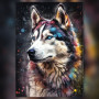 Diamond painting husky sibérien yeux bleus strass brillants colorés