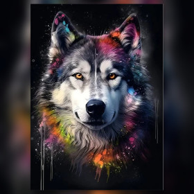 Malamute d'Alaska coloré en diamond painting avec strass brillants