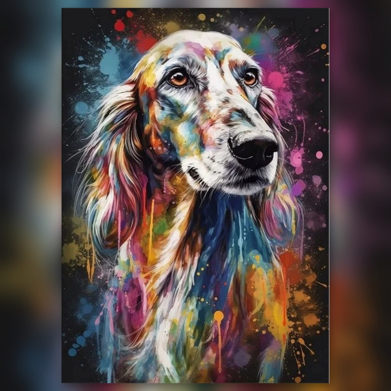 Setter anglais coloré en diamond painting avec strass brillants