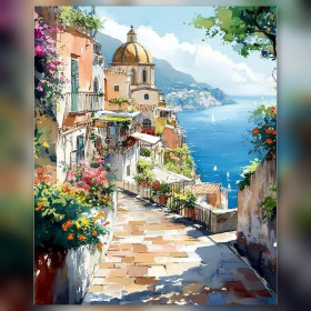 Diamond painting Amalfi côte italienne strass brillants toile brodée