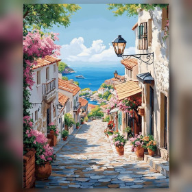 Diamond painting Riviera balcone golfo strass brillanti vicolo mediterraneo