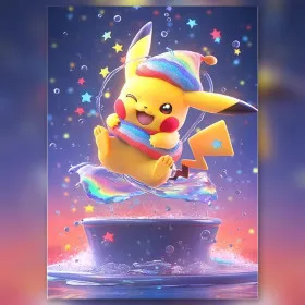 Pikachu douche arc-en-ciel diamond painting strass brillants toile terminée