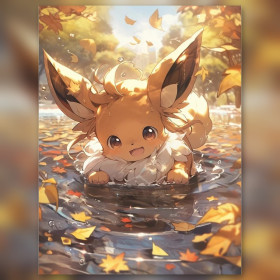Eevee nell'acqua con foglie autunnali strass brillanti pittura diamante