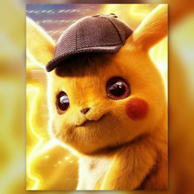 Détective Pikachu diamond painting toile strass brillants enquête floue