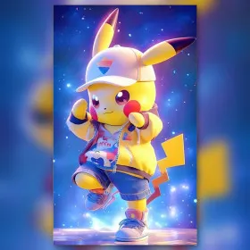 Pikachu danse galactique diamond painting strass brillants toile terminée