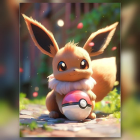 Diamond Painting Evoli mit Pokéball und glänzenden Strasssteinen