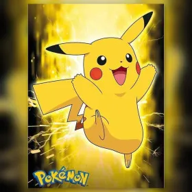 Pikachu jaune sautant avec éclairs dorés diamond painting strass brillants
