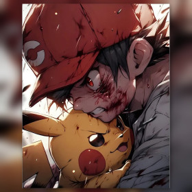 Diamond painting Ash en Pikachu omhelzing glinsterende steentjes voltooide doek