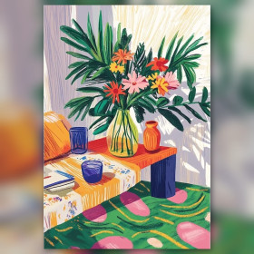 Diamond Painting Set Bouquet de fleurs de saison dans un vase glitzernde Steine auf Leinwand