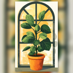 Kit pittura diamante Plante verte d'intérieur devant la fenêtre strass scintillanti su tela