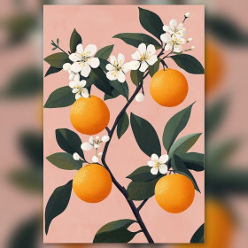 Diamond painting kit Branche de fleur d'oranger sur fond rose fonkelende steentjes op canvas