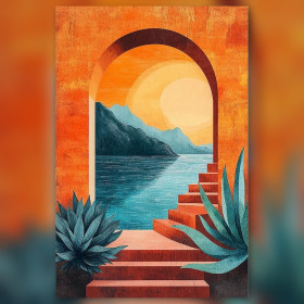 Diamond Painting Set Arche méditerranéenne sur la mer au coucher du soleil glitzernde Steine auf Leinwand