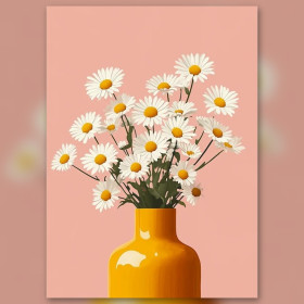 Marguerites blanches dans vase jaune diamond painting strass brillants