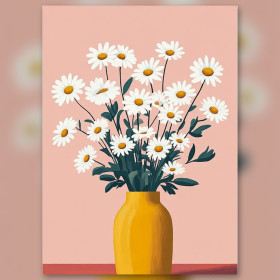 Weißer Gänseblümchenstrauß in gelber Vase Diamond Painting glänzende Strasssteine