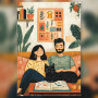 Diamond painting couple lisant livre avec chat noir sur canapé strass brillants