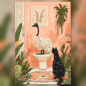Strauß auf Toilette und schwarze Katze glänzendes Diamond Painting Leinwand