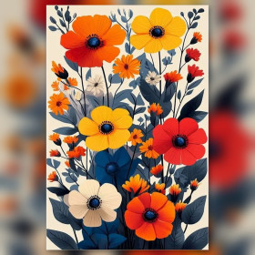 Diamond Painting Set Motif de pavots et anémones colorées glitzernde Steine auf Leinwand