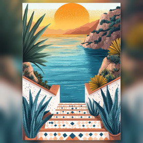 Kit pittura diamante Escalier méditerranéen aux agaves strass scintillanti su tela