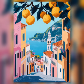 Kit pittura diamante Ruelle de Positano aux citrons strass scintillanti su tela